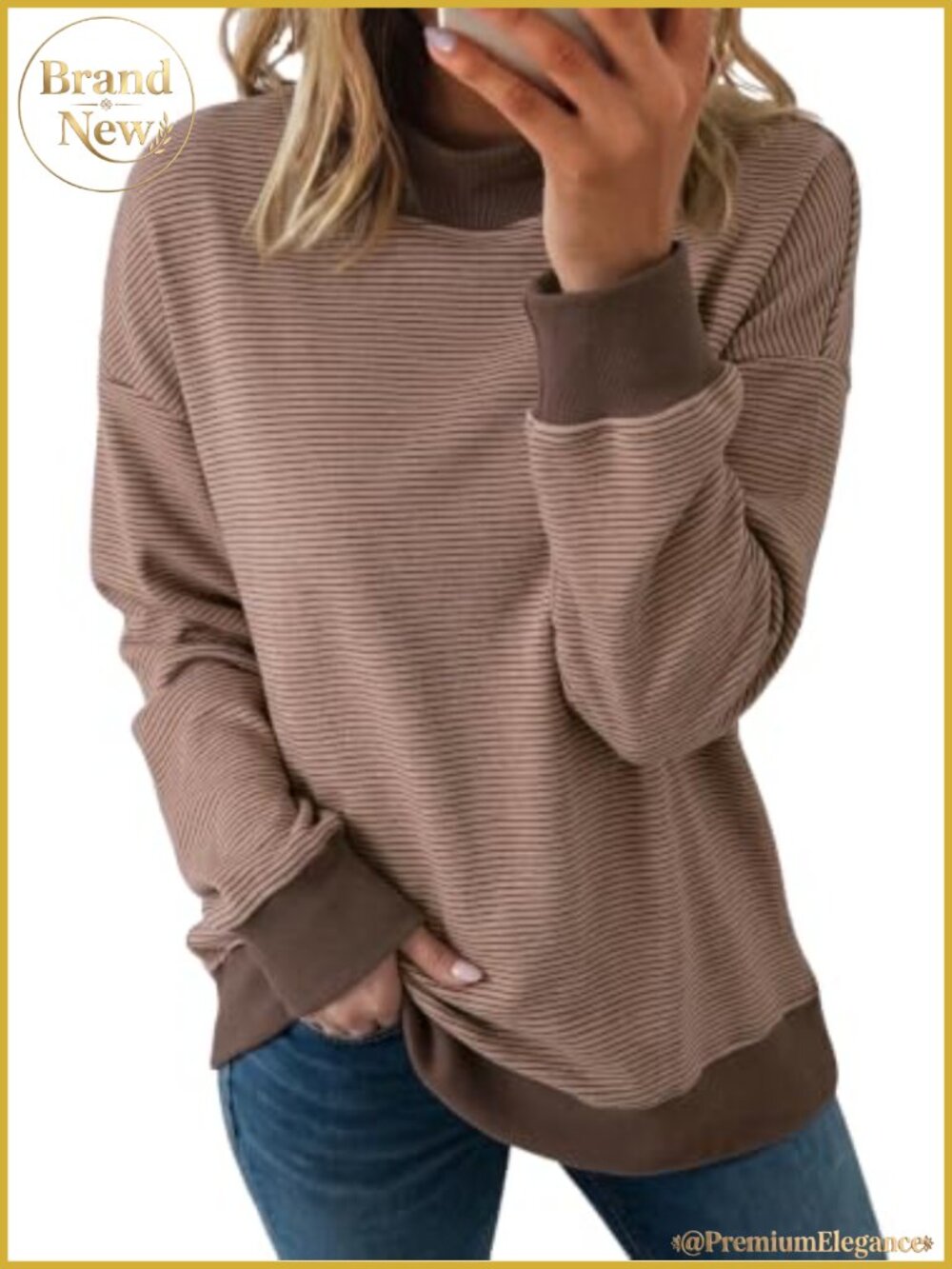 Women's Oversized Striped Sweatshirt Mock Neck Pullover Soft Knit Long Sleeve